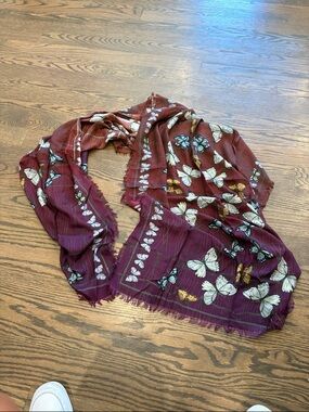 Butterfly Print Lightweight Scarf in Deep Burgundy